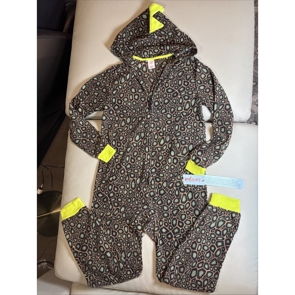 Boys XL (14) Cat & Jack Dinosaur One Piece Hooded Pajamas Sleepwear NWT
